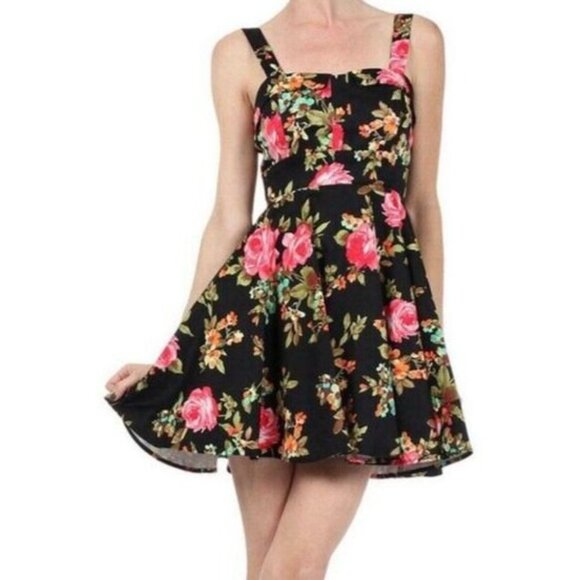 Spring Fling Floral Retro Fit & Flare Skater Retro Rockabilly Swing Dress Size S - Picture 1 of 5